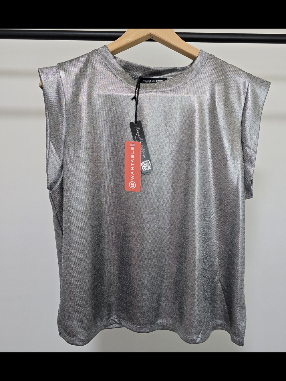 Velvet Heart Metallic Silver Muscle Tank